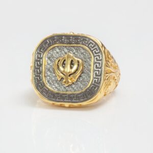 22K Gold Khanda Ring with Silver-Tone Detailing