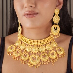 Antique Gold Bridal Necklace with Floral Motifs