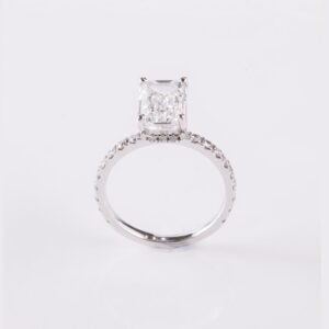 Emerald-Cut Diamond Engagement Ring with Pave Band