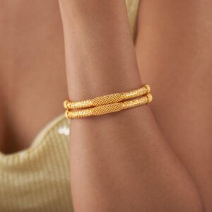 Gold Multi-Band Kada Bracelet Set with Textured Detailing