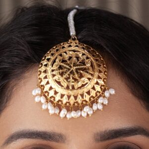 Gold Maang Tikka with Pearl Drops