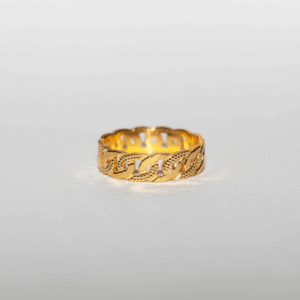 Cuban Link Textured Gold Band Ring